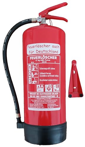 Brandengel® Feuerlöscher 12kg ABC Pulver mit Manometer EN 3, Wandhalter, Messingarmatur Sicherheitsventil, Kunststoffstandfuß, Pulverlöscher (Mit Prüfnachweis u. Jahresmarke) Gewerbe, Industrie, Büro