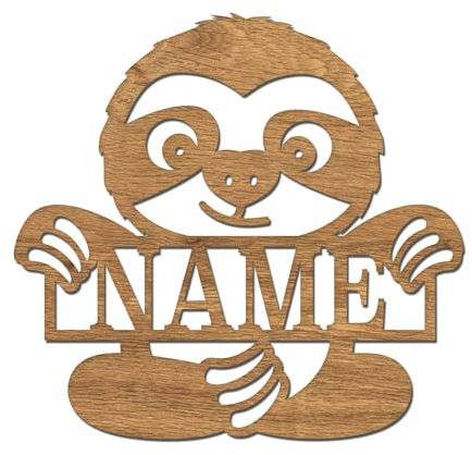 odiarts. Namensschild, Wandbild, Kinderzimmer, Kindertür, personalisierbar mit Namen, selbstklebend (Faultier)