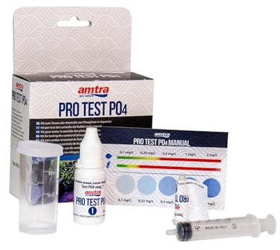 Amtra Pro Test PO4 - Test PO4 pour Aquariums, contrôle qualité Facile et Rapide des phosphates, Eau Douce et salée, avec échelle de référence, jusqu'à 48 Tests