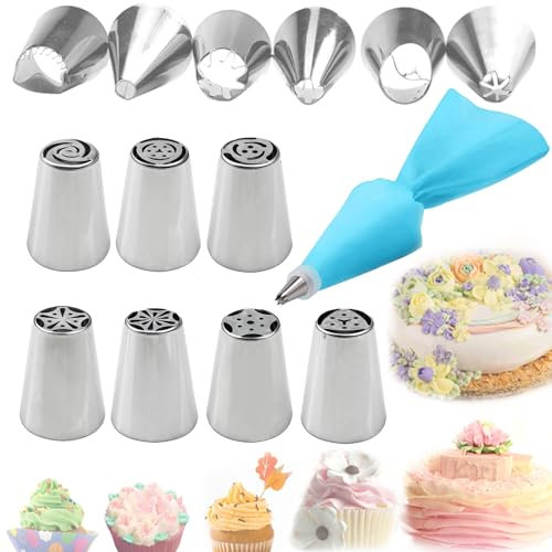 BSITSSS Spritztüllen Set, 13PCS Spritzbeutel mit Tüllen, Blumentüllen Adapter Silikon-Spritzbeutel für Cupcake Dekoration Torten Kuchen