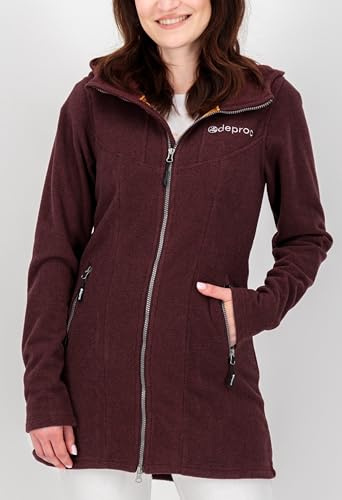 DEPROC A.C.T.I.V.E dam Damen Fleecemantel Strickfleecejacke Longjacket Mit Kapuze Übergangsjacke Windbreaker Fleecejacke Frauen Glory April Fleece kappa