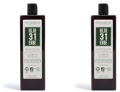 PhytorelaxLaboratories, Olio 31 Erbe Vegan & Organic - Bagno Doccia - Balsamico E Rigenerante - 500 ml (Confezione da 2)