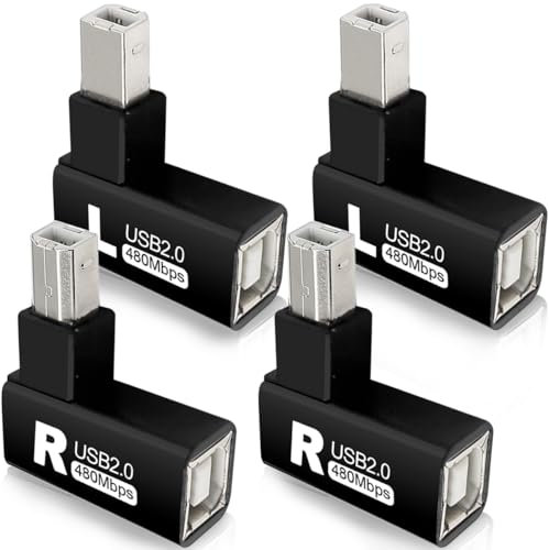 Xiatiaosann Lot de 4 adaptateurs d'imprimante USB 2.0 Type-B à 90 degrés, adaptateur d'imprimante USB 2.0 B mâle vers Type-B femelle pour imprimante, scanner, fax (gauche + droite)