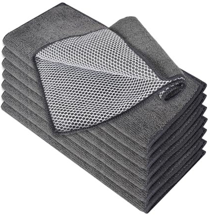 Zimoer 8Pack Microfaser Spültücher Mesh Spültuch Spüllappen mit Poly-Mesh-Scheuerseite waschbar Geschirrtücher Abwaschtücher Küchen Mikrofasertücher Putztücher Netztuch, 30cm x 30cm (Grau)