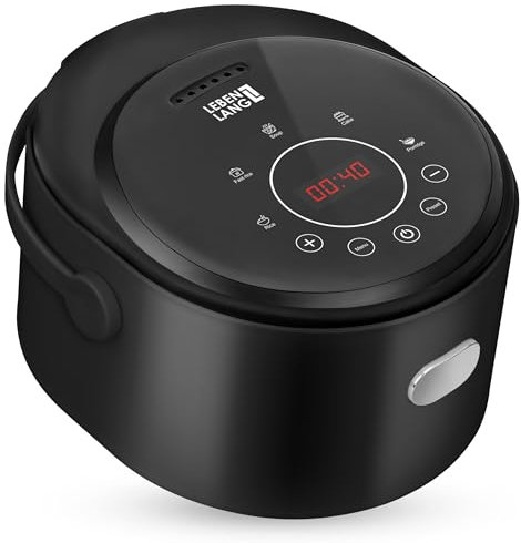 LEBENLANG Digitaler Reiskocher mit Warmhaltefunktion - Inkl. Timer & Messbecher und Reislöffel I 0,8l Bis zu 4 Personen I Rice Cooker für Reis Japanische Sushi Reis Porridge & Suppen Reiskocher Klein