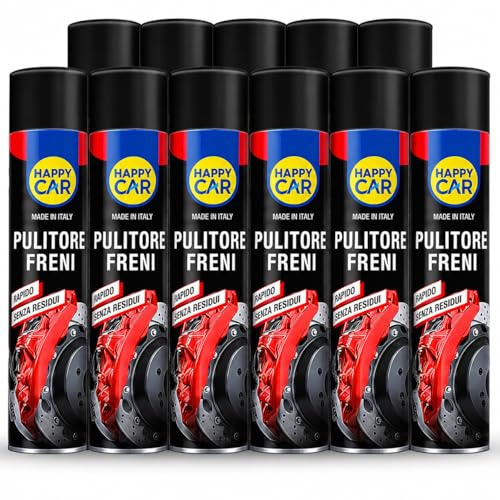 HappyCar Pulitore Freni Spray per Pulizia Auto e Moto 600ml - Detergente Professionale per Dischi, Tamburi e Pinze - Rimuove Grasso, Olio e Polvere - Made in Italy (12 unità)