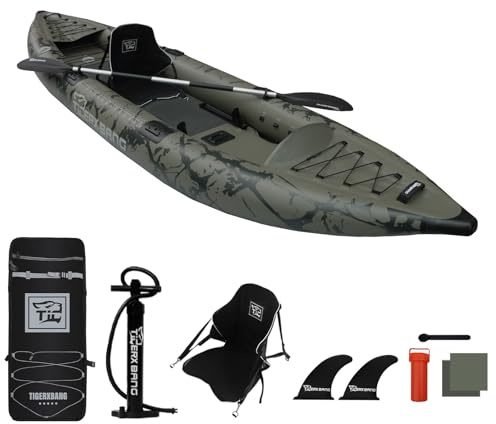 TIGERXBANG Kayak gonfiabile con sedile staccabile, 32 x 101 x 27 cm, set per SUP-Kayak (pompa a mano/pagaia in alluminio/zaino/e base multifunzionale), kayak per adulti/bambini, barca per pesca