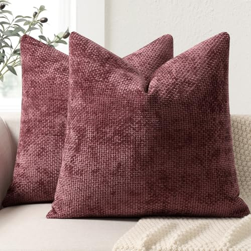 ZWJD Cushion Covers 50x50cm 2 Pack – Soft Chenille Decorative Pillow Cases Burgundy Sofa Cushion Covers for Couch, Bed and Living Room Home Decor Throw Pillow Covers