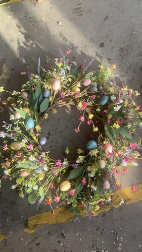 LLZLL 22 inch Easter Wreaths for Front Door Artificial Easter Wreath with 5 Colors Egg for Spring Holiday Indoor Outdoor Porch Wall Window Decor