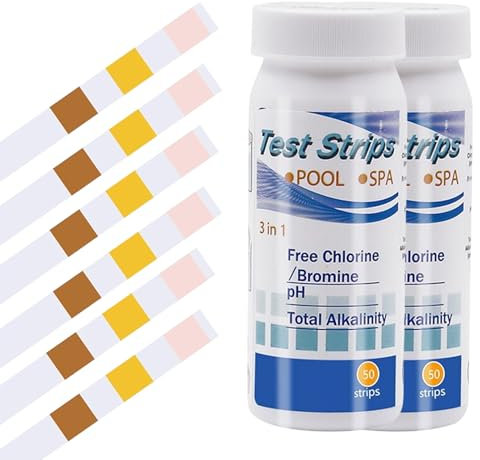 100Stk PH Teststreifen,3-in-1 Pool Tester PH und Chlor Wert Messgerät,Pooltester Messen,Streifen Wassertester Aquarium,Messstreifen Poolwasser für Cyanursäure Pool Messen,Alkalinität,Wasserhärte Teste