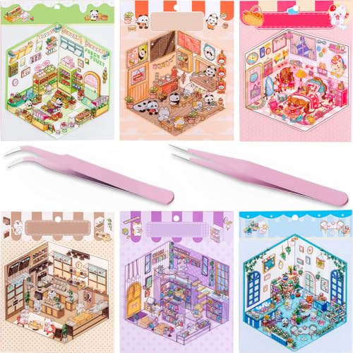 JEYORZY 6 Pegatinas de Escenas para Scrapbooking, Pegatinas 3D DIY, Pegatina de Paisaje para Accesorios de álbumes de Recortes y Decoración de álbumes de Fotos, Pegatina Autoadhesivas, con 2 Pinzas