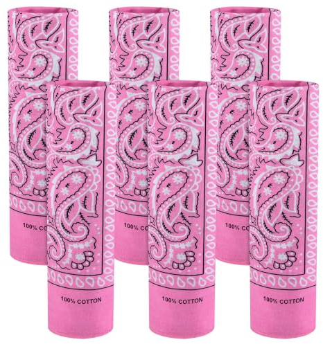 BOUBONI Lot de 6 bandanas 100% coton motif paisley foulard de tête bandeau tour de cou foulard mouchoir pour femmes hommes, rose, 22x22 inches
