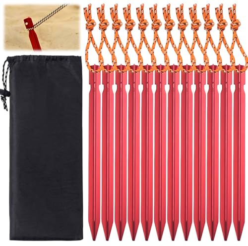 12 picchetti per tenda, picchetti da spiaggia, picchetti in lega di alluminio con coulisse, per pavimenti duri, picchetti da campeggio, picchetti da terra per tenda (rosso)