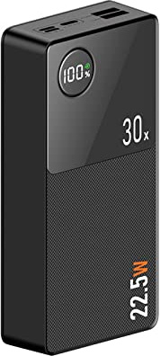 Kraftbank, snabb laddning, batteriladdning, säkerhetskopiering, LCD-skärm, med 3 utgångsportar, 3 ingångsportar, laddning, svart, 3 0 000 mAh