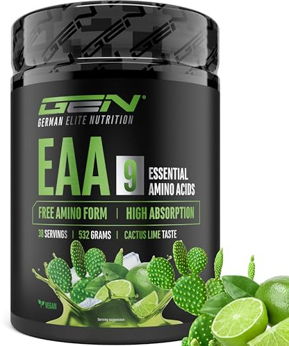 Polvo de EAA 532 g (38 porciones) - Los 9 aminoácidos esenciales incl. histidina y BCAA - Fórmula Human Code - Vegano - Muy soluble - Refrescante bebida de aminoácidos (Cactus Lime)