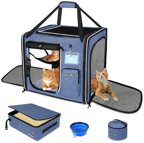 Petskd Combinable Large Cat Car Travel Carrier with Litter Box, Blue