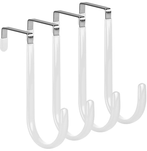 elzle 4 Ganci Sopra da Porta, Appendiabiti da Porta, Senza Montaggio e Foratura, Ganci con Gomma per Evitare Graffi, Gancio Porta per Soggiorno, Bagno, Camera da Letto, Cucina（Bianco）
