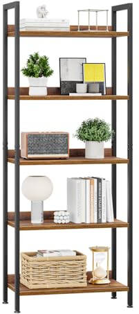 APPOLYN 5 Tier Bookshelf, Open-shelf Bookcase with Backboard, Rustic Brown | Industrial Shelving Unit with Metal Frame for Living Room, Bedroom, Home Office and Kitchen, 60 x 30 x 153.5 cm
