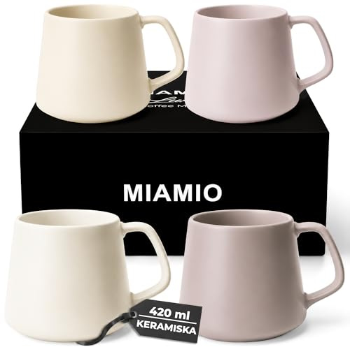 MIAMIO - Stora Kaffemuggar Set om 4, Keramik (420ml) - Luxe (Cream Rose) | Stora keramiska kaffemuggar för cappuccino, te och espresso, set om 4, tål diskmaskin, perfekta för vardag och fika hemma