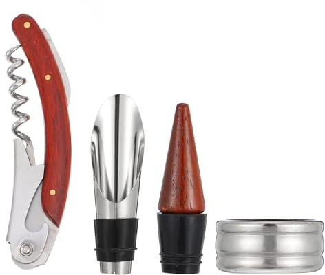OSALADI Coffret Vin 3 Pièces Tire-Bouchon en Bois Rouge Verseur Anti-Gouttes et Collerette en Tissu Rouge Cuisine et Bar Ensemble Présent Élégant