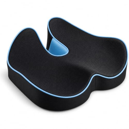 Generico Cuscino Sedile in Memory Foam Ortopedico, Ergonomico, Sollievo Pressione, 46x40x11 cm, Nero e Blu