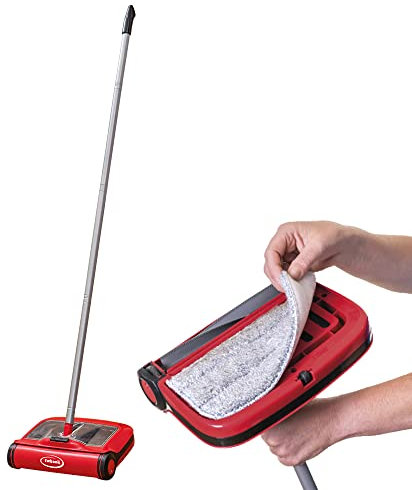 Ewbank 310 Manual Sweeper and Duster, Rubber Blades for Cleaning Hard Floor Surfaces, Easy Release Dust Container, Red, One Size