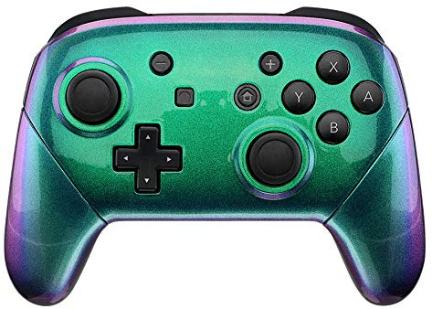 eXtremeRate Kameleont Grön Lila Frontplatta Bakplatta Handtag för Nintendo Switch Pro Controller, Glänsande DIY Byte Grepphölje Skalskydd för Nintendo Switch Pro - Controller Ingår INTE