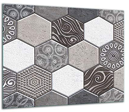 QTA Plaque de recouvrement pour cuisinière, 60 x 52 cm, en verre, pour cuisinières électriques, à induction, protection anti-éclaboussures, planche à découper, gris mosaïque