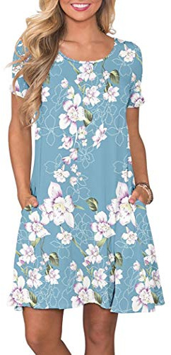 AUSELILY Women's Summer Dresses Casual T-Shirt Short Sleeve Dress Loose Swing Short Dress with Pockets
