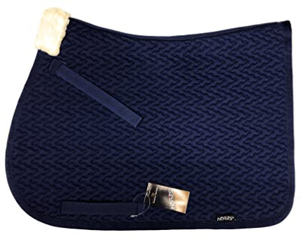 Tapis de Selle d'équitation, Monte Anglaise, Idéal pour le Saut d’Obstacles, Fermeture Velcro, Matelassage, Insert en Fourrure, Équipement (Full, blanc)