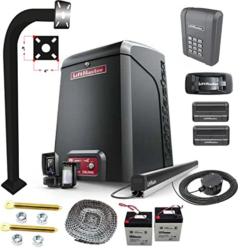 CSL24UL Commercial Slide Gate Openers Chamberlain Slidding Gate Operator with Battery Back up Wireless Keypad KPW5 811LMX Remotes 828 Gate Way Gooseneck Keypad Stand