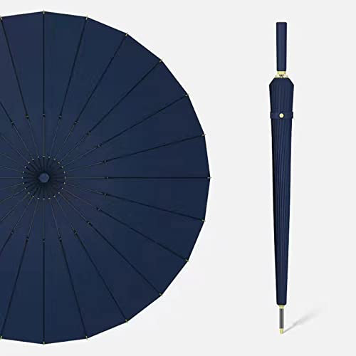 Meichoon Parapluie de Voyage à 24Baleines Avec Poignée en Cuir Résistant au Vent Fibre Verre Bumbersoll Surdimensionné pour Homme et Femme KS46 Bleu