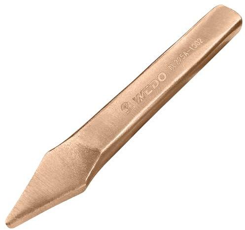 WEDO Non-Sparking Flat Chisel Pointy Head,Cold Chisel,Beryllium Copper,4x7x200mm,Non-Magnetic,BAM & FM Certificate,Cone Chisel for Carpentry, Metalwork, Woodwork & Masonry Work