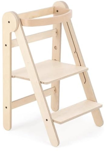 Mamatoyz 08FNAT Faltholz-Montessori-Lernturm, Faltbarer Mehrzweck-Lernturm aus natürlichem Birkenholz mit 2 einstellbaren Höhen