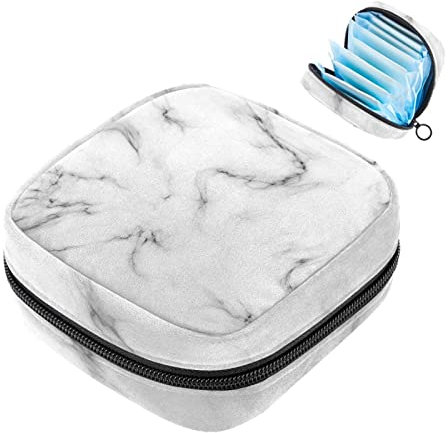 Sanitary Napkin Storage Bag Marble White Women's Period Sanitary Pouch Tampon Storage Bag Zipper Bags Menstrual Pad Bag