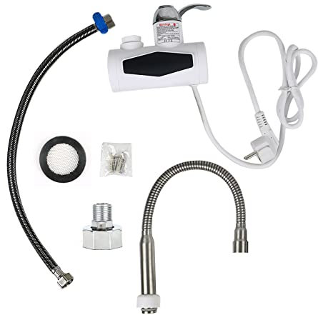 Warmwasserhahn mit Durchlauferhitzer mit LED-Digitalanzeige, Elektrischer Küchen-Durchlauferhitzer，Einstellbare Richtung Heizung Wasserhahn，für Badezimmer Küche (Digitalanzeige plus Universaltubus)