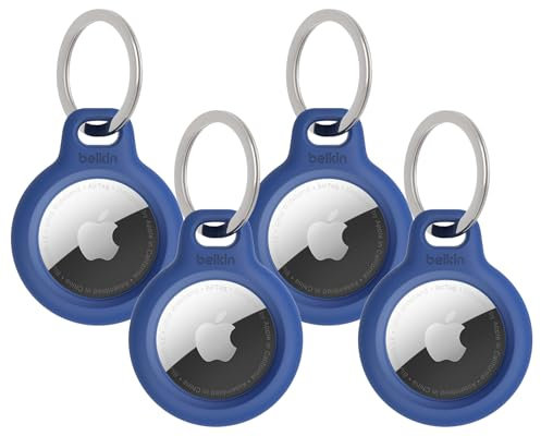 Belkin F8W973 AirTag Case with Key Ring (Secure Holder Protective Cover for Air Tag with Scratch Resistance Accessory) - Blue (Pack of 4)