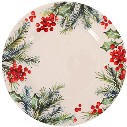 Kichvoe Christmas Dinner Plate: 10.6Inch/27cm Ceramic Serving Plate Xmas Berry Decoration for Christmas Dinner Party Holiday Home Kitchen Decor