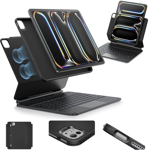 ESR [Upgraded] iPad Pro 13 Inch Case with Keyboard (M5/M4, 2025/2024), iPad Pro 13 Keyboard Case with Magnetic Stand, Portrait/Raised Modes for iPad Pro 13, Removable, Rebound 360 Series, Black