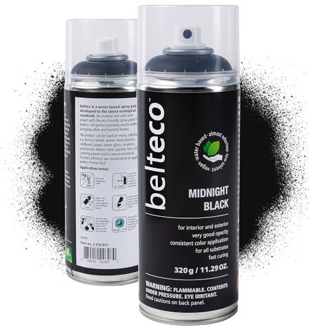 BELTECO Spray Paint Black Matte | Water-Based & Odorless | Weather & UV Resistant | Indoor & Outdoor Use | For All Substrates | Fast Drying | Eco-Friendly & Vegan | Matte Black Spray Paint for Metal