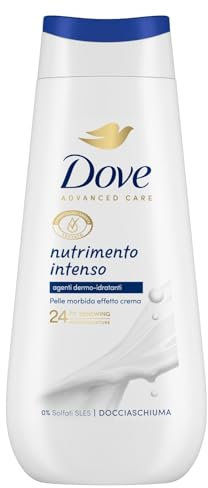 Dove Bagnoschiuma Nutrimento Intenso, Bagnodoccia Idratante, Formula Delicata sul Microbioma della Pelle, con Agenti Idratanti Vegetali, Senza Solfati SLES, Bagnodoccia Uomo e Donna, 225 ml
