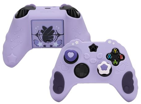 GeekShare Controller Skin Set für Xbox Weiche Silikon-Schutzhülle Haut Hülle Kompatibel mit Xbox Series X Controller mit 2 Daumengriffkappen und 2 Aufklebern - Star Wings Series - Lila