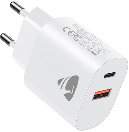 USB C Ladegerät,20W 2Port USB C Stecker Adapter mit USB-C und USB-A,USB C Schnellladen Charger für iPhone 16 15 14 Pro Max 13 12 11 SE 2020 XS XR 8 Samsung A15 A55 S24 Schnellladegerät USB C Netzteil