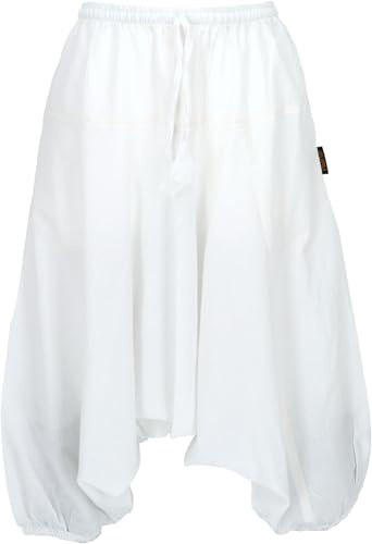 GURU SHOP Aladinhose, Pluderhose, Shorts 7/8 Länge - Weiß, Damen, Baumwolle, Size:S/M