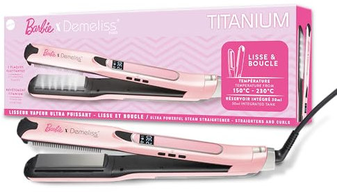 Demeliss - Piastra a vapore Titanium V2.0 - Piastre sottili, leggere ed ergonomiche - Vapore potente - 2 in 1 lisciante e arricciacapelli - Per tutti i capelli - Temperatura regolabile - Rosa