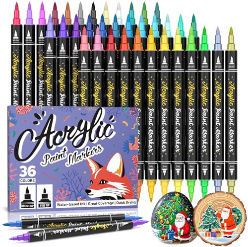 ANYUKE Acrylstifte für Steine Wasserfest, 36 Farben Acrylic Marker Doppelspitze Acrylmarker Steine Bemalen Stifte für Leinwand, Glas, Holz, Keramik, Basteln Weihnachten und Ostern