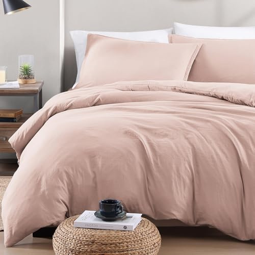 LANE LINEN 4-Piece Double Bedding Set - Pre-Washed Microfiber Duvet Cover, Fitted Sheet, and Pillowcase – Cozy and Durable (Sepia Rose)