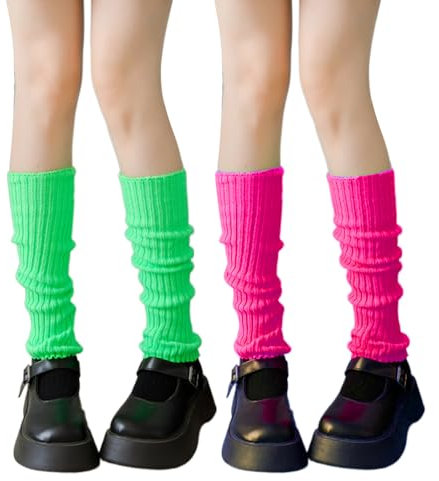 Ycfish 2 Pcs Leg Warmers, Leg Warmers Ladies, Black and White Knitted Skating Girls Socks, Thick Pairs, Fuzzy Knee High with Winter Ankle Cuffs Boots (Green, Pink)