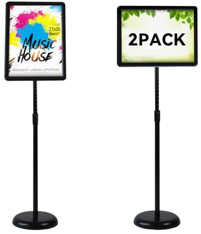 HUAZI 2PACK A4 Poster Stand Floor Sign Stand Holder Both Vertical & Horizontal View Displayed,Snap-Open Frame with Safety Corner for School Church Business Show,Black