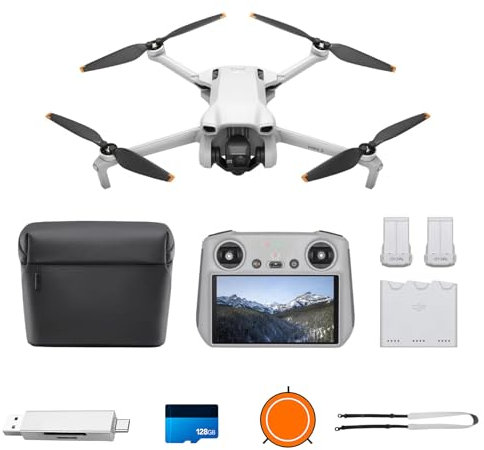 DJI Mini 3 Fly More Combo (DJI RC) Bundle 02- Lightweight 3x Mechanical Gimbal Mini Camera Drone with 4K HDR Video, 3 batteries for 114-min Flight Time, Vertical Shooting, 32800ft (10km)